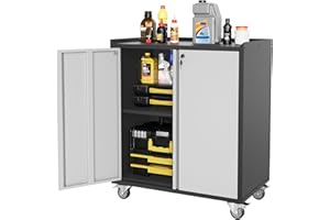 46 Inch Rolling Garage Storage Cabinet with Locking Doors, Heavy-Duty Metal Shelving Unit, Mobile Tool Organizer for Home Off