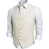 PARTTELY Men's Suit Vest Mens Classic Casual Business Dress Vests with Pockets for Business Formal Wedding Prom