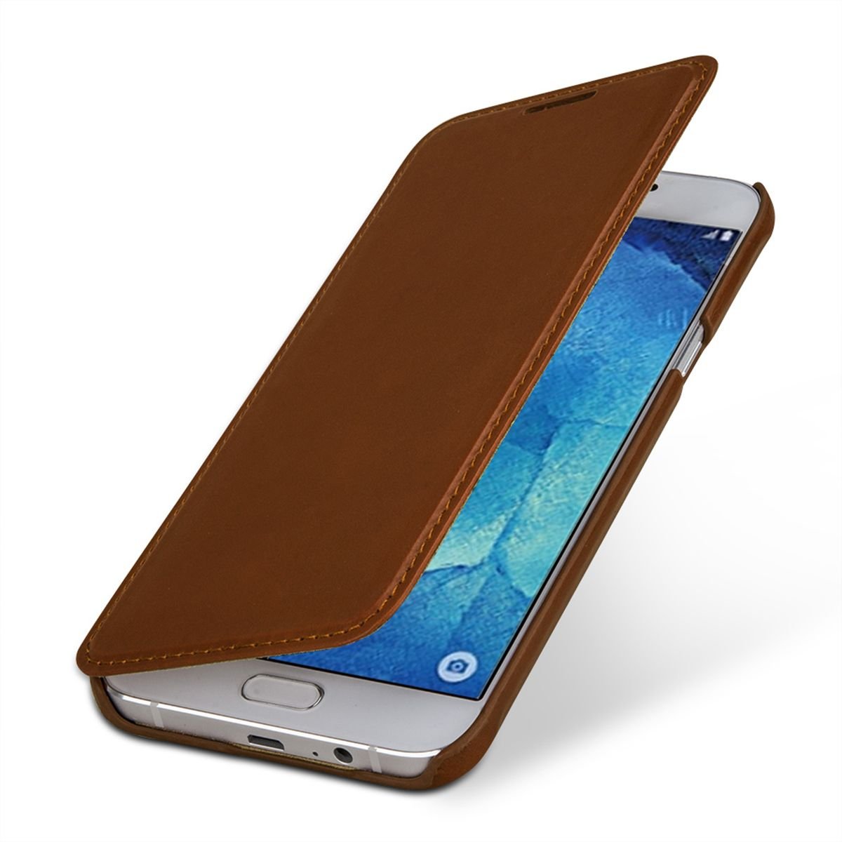 StilGut Samsung A8 2015 Case, Genuine Leather Book Type Cover for Samsung Galaxy A8 2015 Edition, Cognac Brown