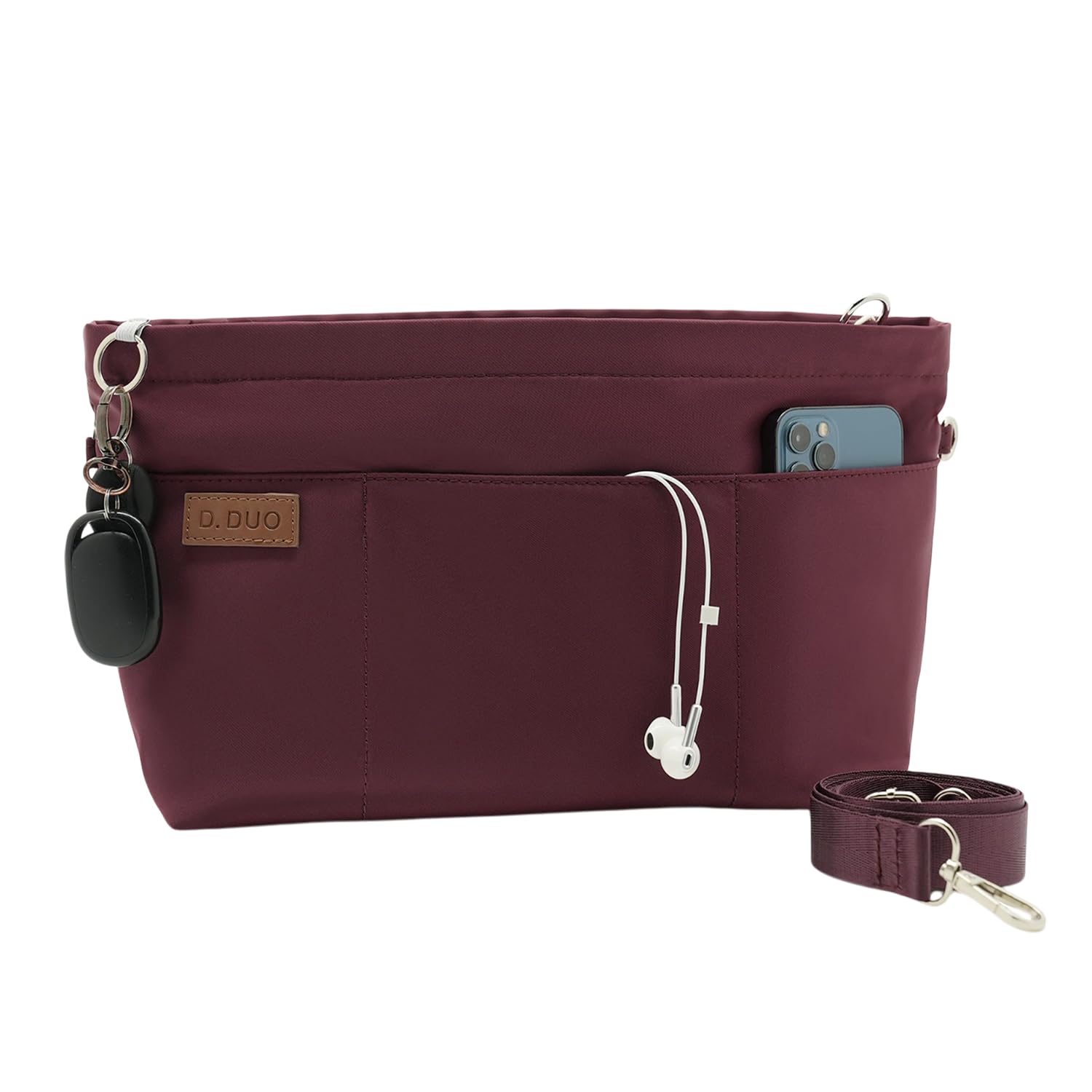 Photo 1 of D.DUO Bag Organizer Insert, Crossbody Bag, Tote Organizer Insert with Adjustable Bag Strap, Waterproof Nylon Purse Inserts (Wine Red, M)