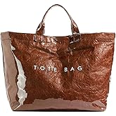 Lushandy PVC Tote Bag Women's Plastic Tote Purse Large Letters Print Hobo Handbag for Work, Beach, Gift