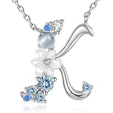 VIKI LYNN Initial Necklace for Women 925 Sterling Silver Initial A to Z Letter Pendant Necklace with Blue Flower Cubic Zirconia Birthday Engagement Gift for Women,Mom, Couple