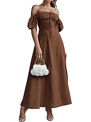 KUTUMAI Women's Summer Off Shoulder Maxi Dress Puff