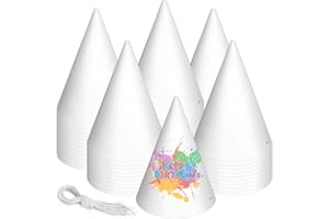 WEOXPR White Paper Party Hats for Kids Birthday,Decorative Bulk Cone Crafts for Adults Art DIY, Halloween Supplies（20/40/60）