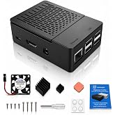 iUniker ABS Case Compatible with Raspberry Pi 3B+ / 3B, Raspberry Pi 3 Case with 3007 Cooling Fan, 3 Heatsinks and Removable Top Cover for GPIO Camera Display Access
