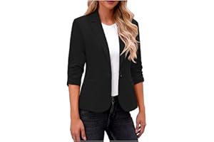 Balzers for Women Work Casual Suit Jacket Ruched 3/4 Sleeve Blazer Dressy Business Jackets Single Button Office Tops