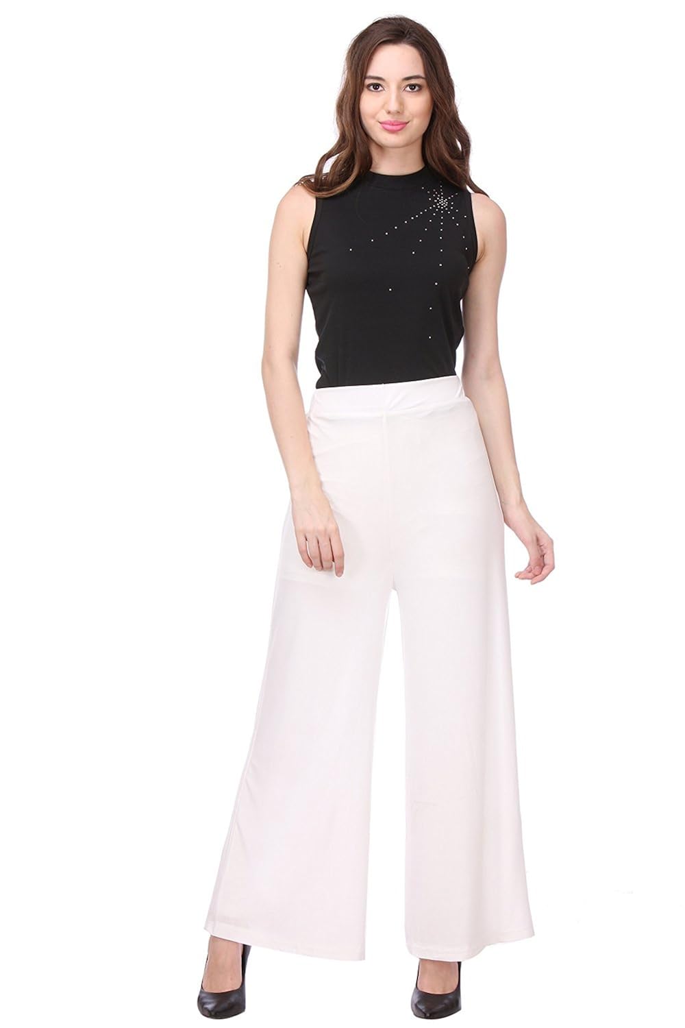 nice mode women's cotton regular fit palazzo (white, free size)