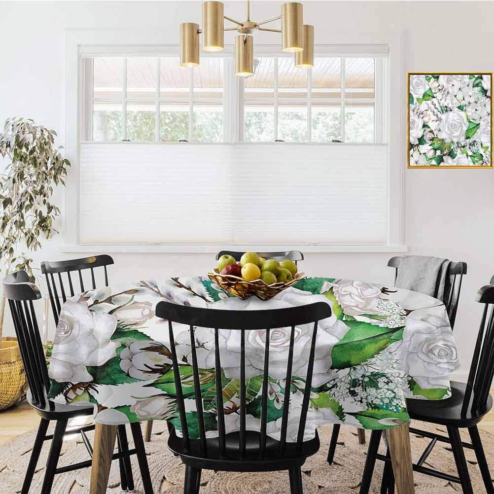 Roses Decorations Collection Table Cloth for Picnic Tables Watercolor Artsy Design of Roses Meaning New Beginning or Farewell Innocence Symbol Water Resistant Spill Proof Tablecloths (Diameter 60")