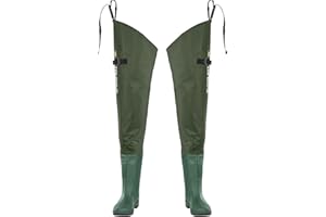 Trudave Hip Waders for Men Waterproof, Hip Boots for Women, 2-Ply PVC/Nylon Bootfoot Hip Waders for Fishing & Hunting