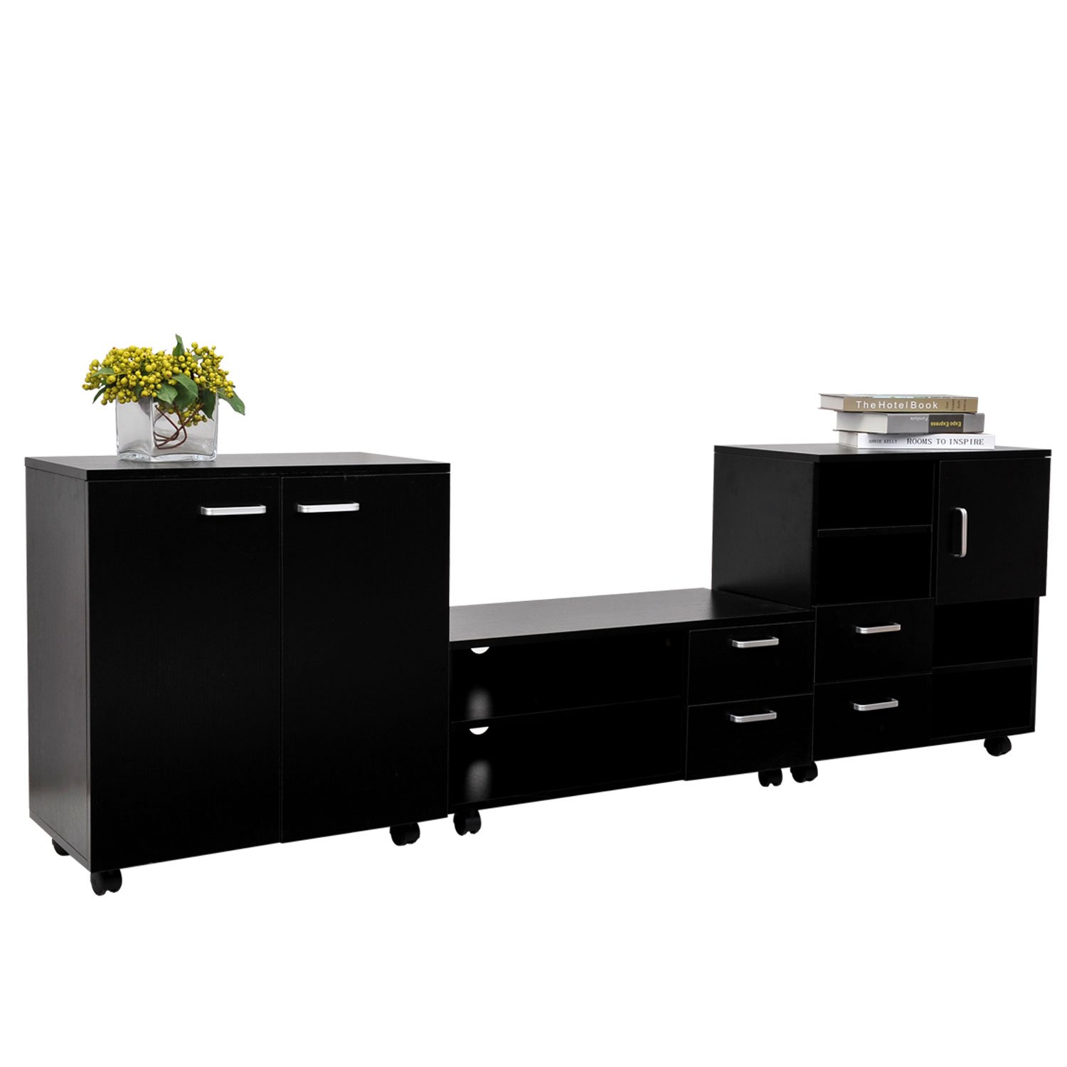 HOMCOM Living Room Mobile 3 Piece Trio Furniture Set TV Cabinet HOMCOM Living Room Mobile 3 Piece Trio Furniture Set TV Cabinet