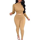 BORIFLORS Women's 2 Piece Outfits Sexy Crop Top Jogger Track Suits Workout Leggings Pants Sets