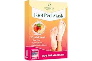 PLANTIFIQUE Foot Peel Mask Dermatologically Tested - 1 Pair Peach Exfoliating Foot Mask for Dry Cracked Feet - Masque Pied Pe