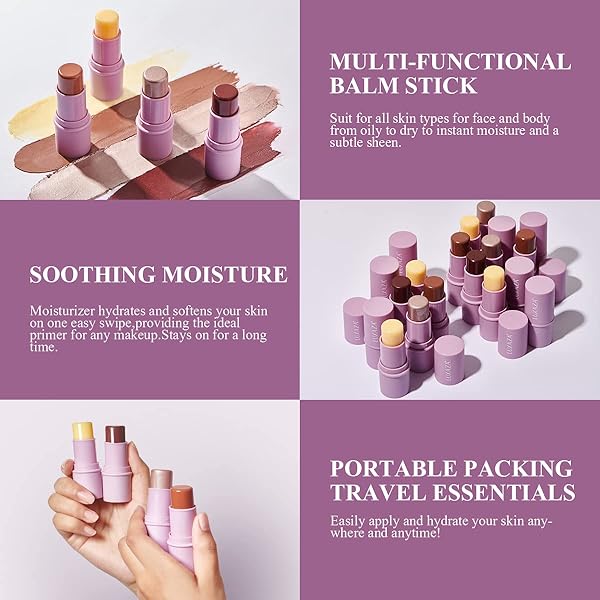 LUXAZA 4PCS CREAM BLUSH CONTOUR HIGHLIGHTER BRONZER MOISTURIZER STICK MAKEUP SET #T BLUSH GLOW5