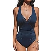 CUPSHE Women's One Piece Swimsuit Plunging V Neck Crisscross Strappy Bathing Suit Slimming Mesh Swimwear
