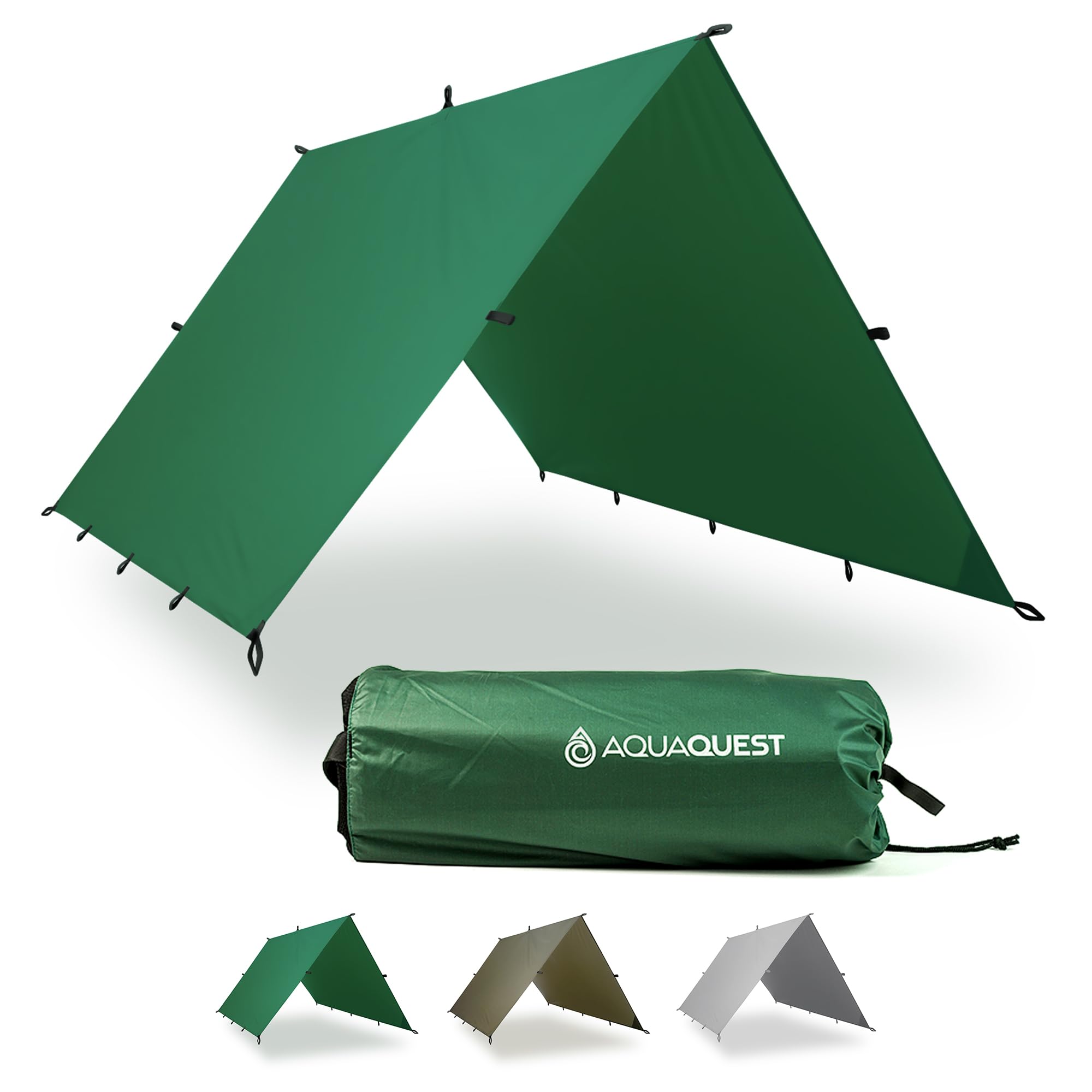 AQUAQUEST GUIDE Waterproof Camping Tarp - Ultralight Bivy Shelter or Rain Fly - Camping Essentials for Hiking, Hammock & Survival, 3 x 2 m Forester Green