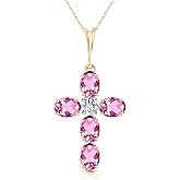 Galaxy Gold GG 14k Yellow Gold 18" Necklace with Pink Topaz Cross Pendant
