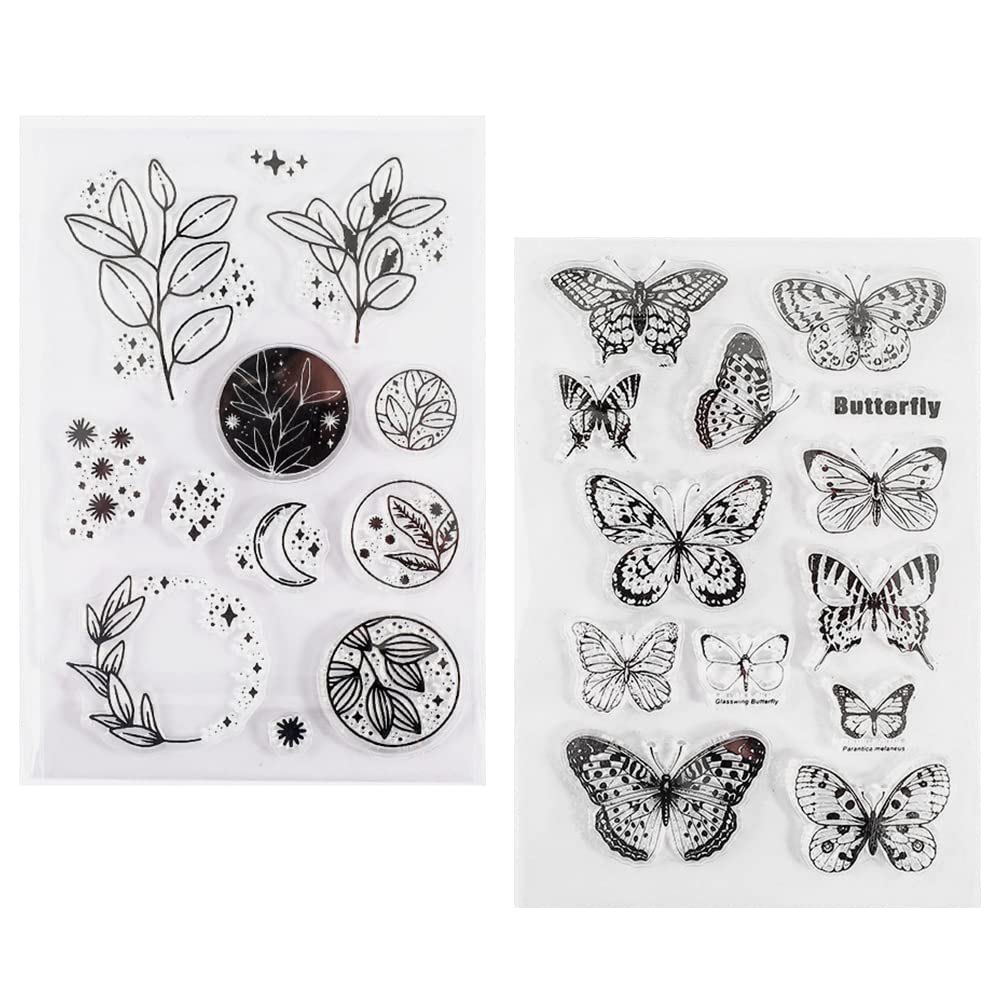 MZHICH 2 Themes 24Pcs Transparent Silicone Clear Stamps Summer Silicone Stamp Retro Rubber Clear Stamp for DIY Scrapbooking Card Making Decoration (MZ99)