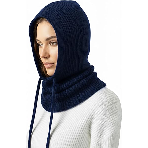 UNU Navy Blue Cotton Fleece Oversized Hooded Scarf Balaclava Removable Hood Hat Hooded Scarf Balaclava (Navy) – Melifluos main image 2