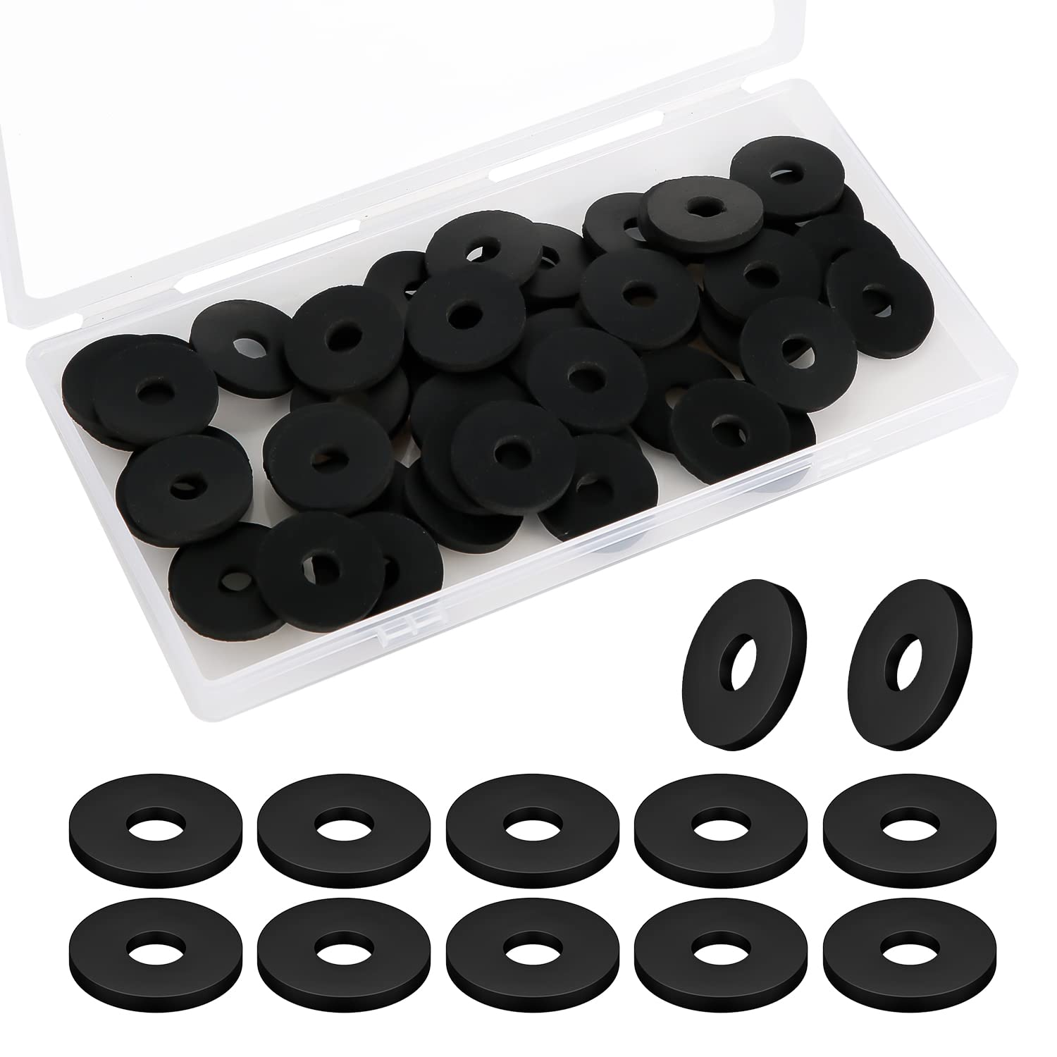 80pcs M8 x 25mm Flat Rubber Washers, Plumbing Gasket Kit Hose Gasket Set Heavy Duty Abrasion Resistant Rubber for Faucet Repair Household Appliances Vibration Suppression (1in)