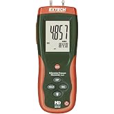 Extech HD750 Differential Pressure Manometer, 5 psi, 11 Units, USB | +/-5 psi range, 11 pressure units, MIN/MAX with time stamp, data hold, zero, USB software, backlit LCD