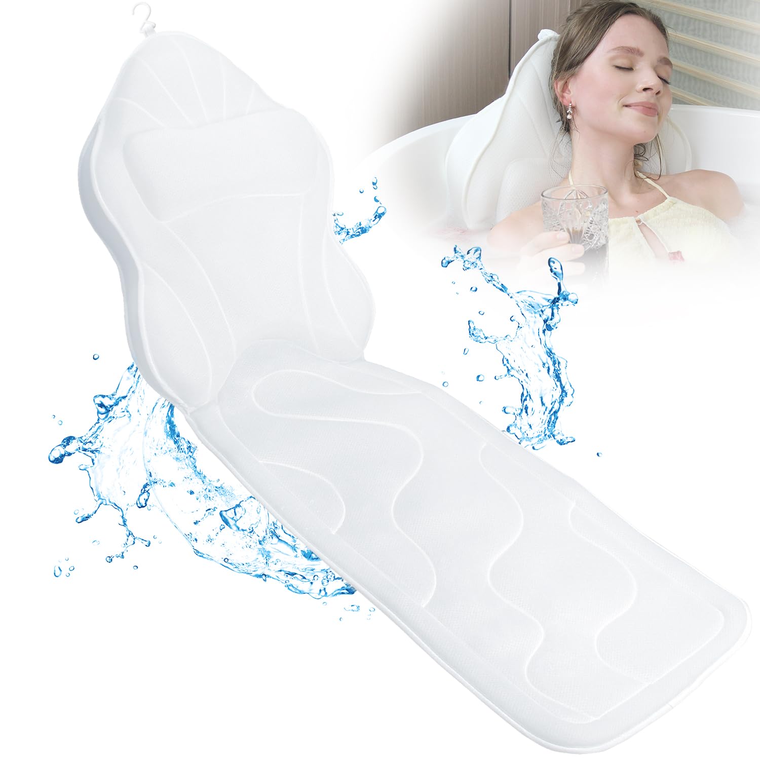 Photo 1 of Poemland Luxury Thick Full Body Bath Pillows Mat & Cushion for Bathtub Headrest Neck Shoulder Support Comfort Relaxation Spa Accessories Perfect for a Spa Soak in Bathtub (White)