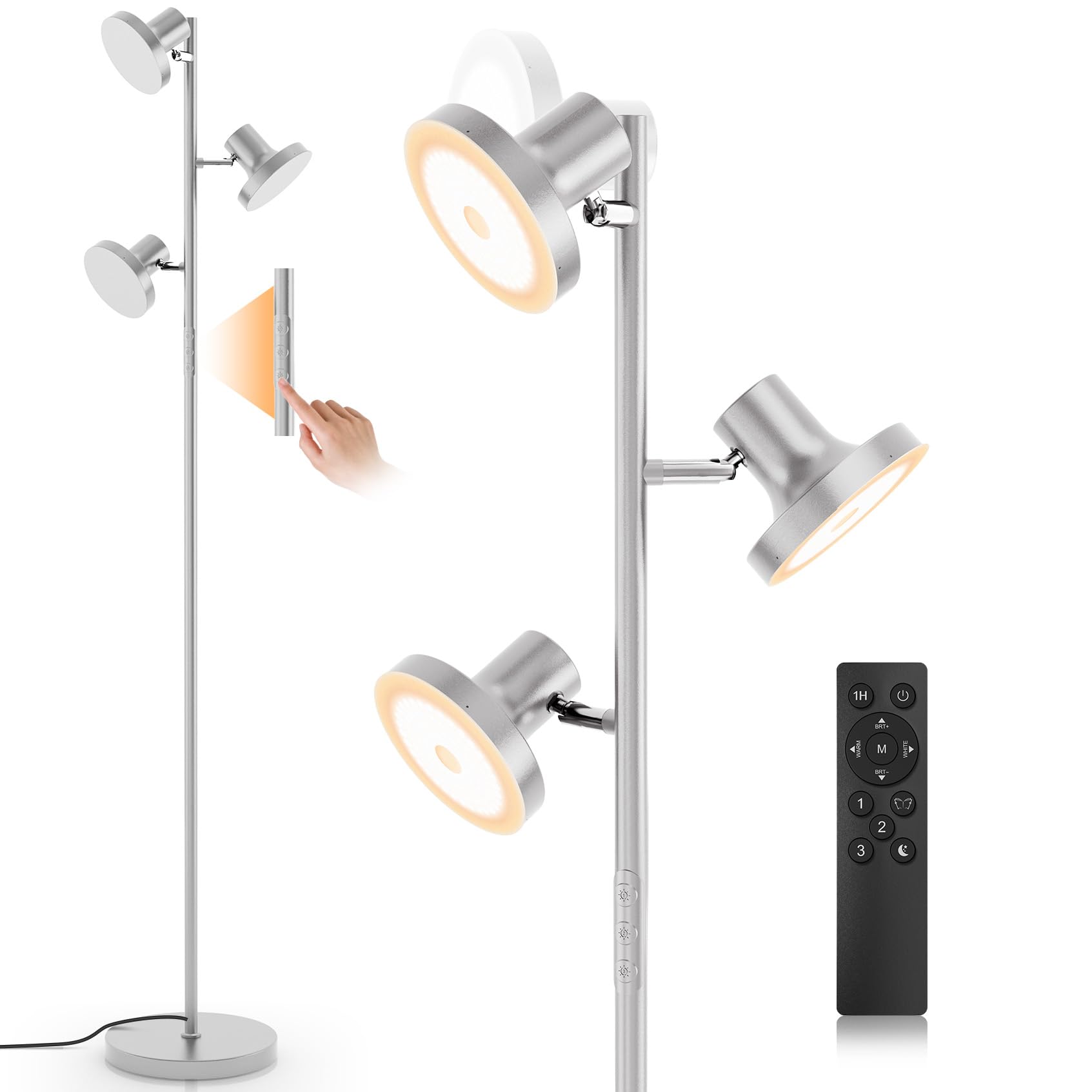 Photo 1 of SIBRILLE 36W LED Tree Floor Lamp, Modern Dimmable Standing Lamp with Remote & Touch Control, 4 Color Temperatures, 3 Rotatable LED Light Floor Lamps for Living Room, Bedroom, Office