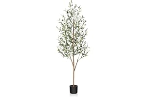 OAKRED 5FT Olive Trees Artificial Indoor, Thicker Silk Faux Olive Tree with Natural Wood Trunk & Lifelike Fruits, Fake Olive Tree for Home Decor Office Living Room, 1Pcs