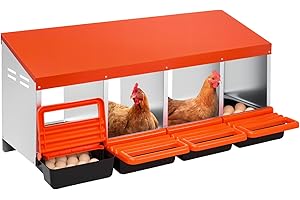 VEVOR Chicken Nesting Boxes, 4 Compartments, Metal Egg Laying Boxes with Protective Collection Lids, Roll Out Nesting Box, Ea
