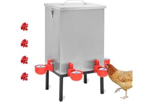 ORSONG Chicken Waterer 3 Gallons,Stainless Steels Automatic Chicken Waterer ,Poultry Watering No Waste 4 Water Cups Chicken Waterer and 4 Horizontal Automatic Chicken Nipples,with Latch and Bottom Bracket