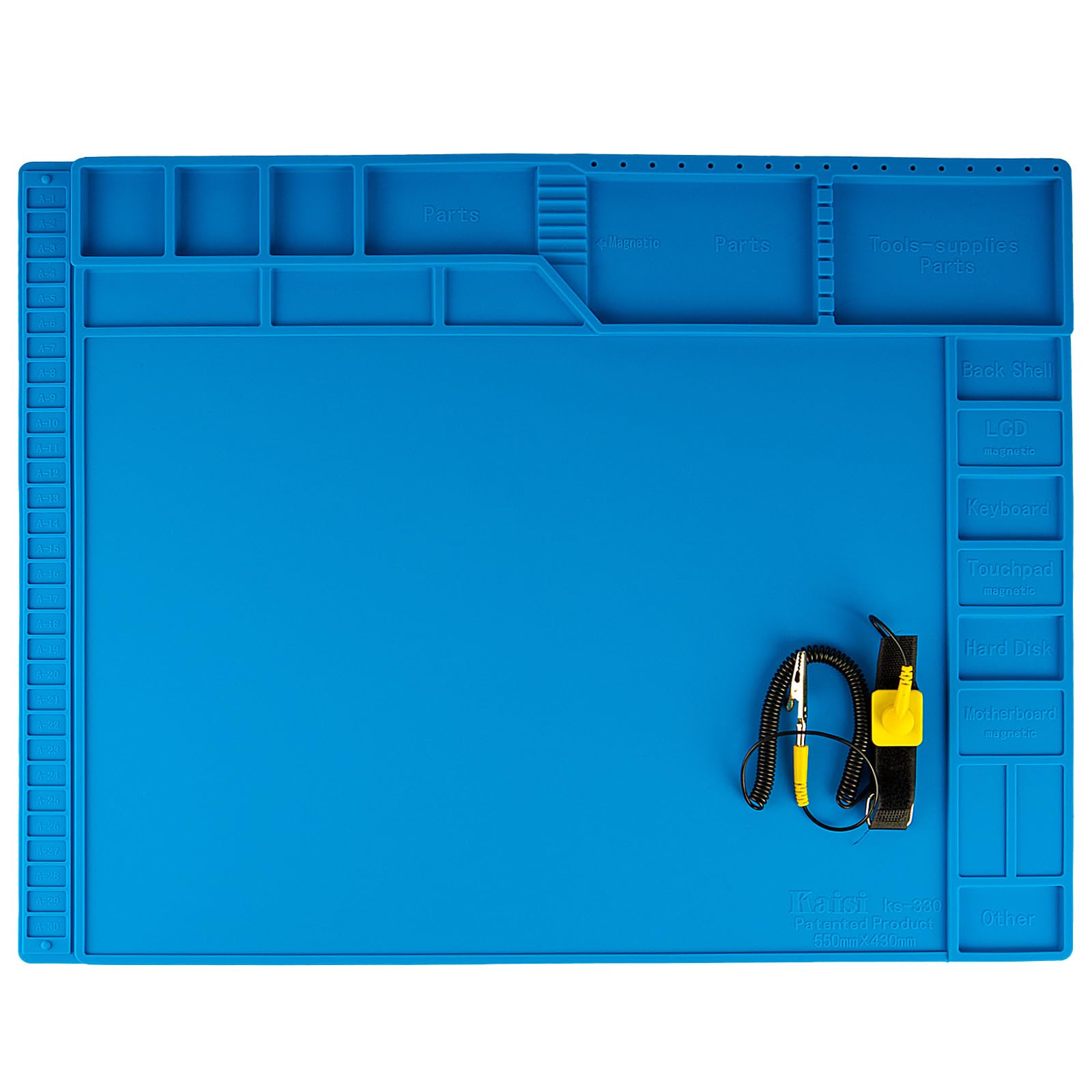 Photo 1 of Kaisi Large Soldering Mat Heat Resistant,Silicone work mat,Magnetic solder mat,Electronic Solder Pad with Anti Static Wrist Strap for Soldering Station,Phone,Laptop,Tablet,Watch Repair(Blue)