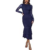 Atizon Elegant Ruched Bodycon Evening Dresses for Women Cocktail Party Formal Maxi Mermaid Dress