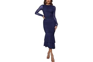 Atizon Elegant Ruched Bodycon Evening Dresses for Women Cocktail Party Formal Maxi Mermaid Dress
