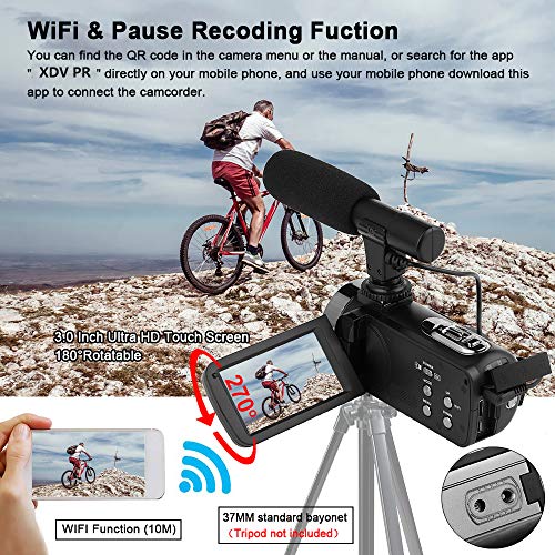 Videocamara-Camara-Video-4K-Ultra-HD-Videocmara-Full-HD-WiF-Videocamara-de-Visin-Nocturna-Cmara-de-Video-con-Micrfono-Externo-y-Parasol