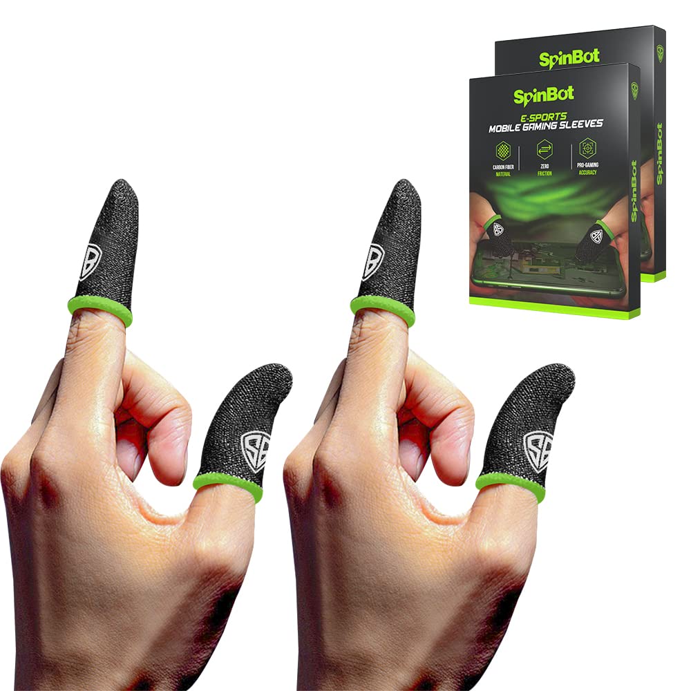 SpinBot Thumb & Finger Sleeve for Mobile Game (4 Pieces), Pubg,Cod,Freefire -with Metal Carry Box-Pack of 2 Pair- Black
