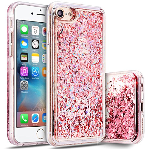 iPhone 6 Plus Case, iPhone 6S Plus Flowing Liquid Case, WeLoveCase 3D Creative Floating Luxury Bling Sequins Shiny Sparkle Glitters Adorable Quicksand Hard Case with TPU Bumper Frame - Rose Gold