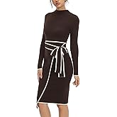 Long Sleeve Sweater Dress for Women Turtle Neck Bow Dresses for Women Bodycon Work Midi Dresses Old Money Fall Winter