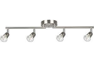 Unicozin Track Lights, 4-Light Heads LED Track Lighting Kit Brushed Nickel, 4 Way Ceiling Spot Light, Foldable Light Arms Perfect for Bedroom, Kitchen, Hallway, GU10 Base, Bulbs Not Included