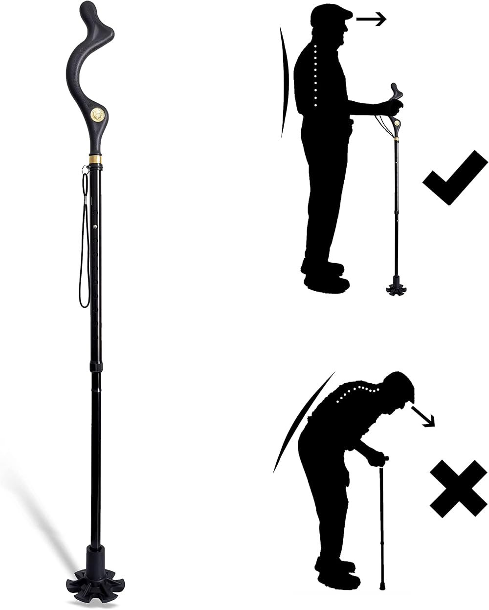Yinghesheng Folding Walking Stick Adjustable 40-49 in Lightweight Aluminum