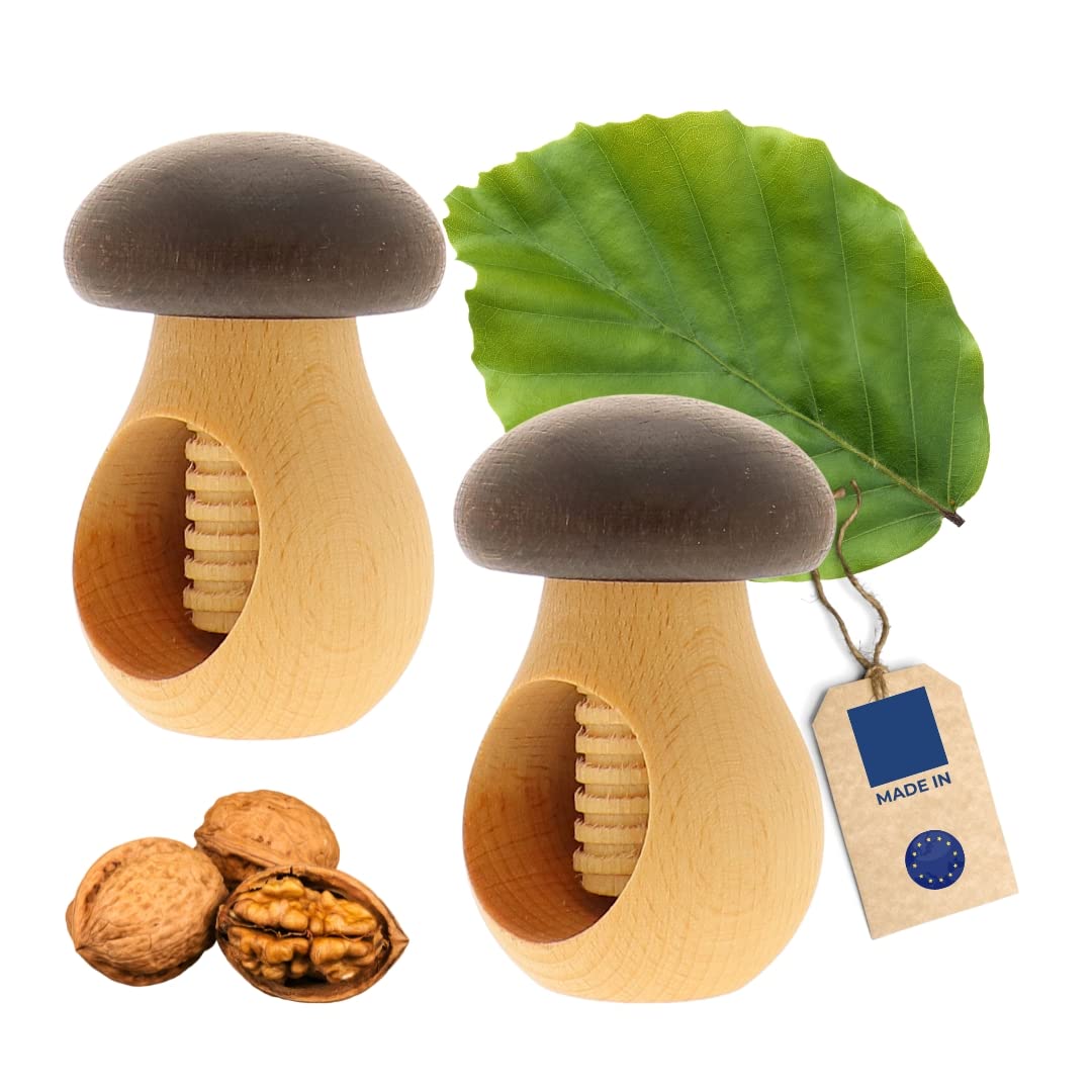 2xHofmeister® Nutcracker Mushroom Wood Gift – Ideal for Children and Seniors, Opens Every Nut with Little Strength, Gift Idea Christmas Santa Secret Santa Made of Beech Wood, 10 cm