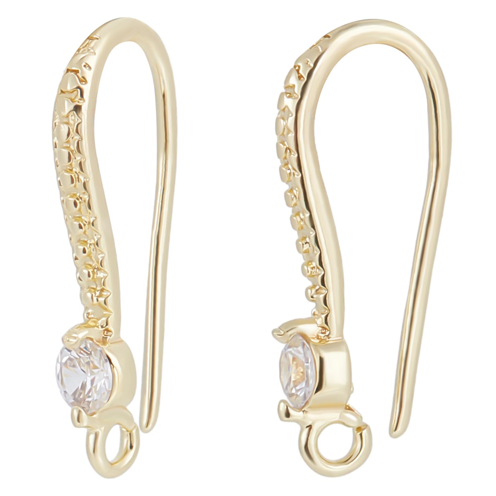 Beebeecraft 1 Box 40Pcs French Earring Findings 14K Gold Plated Zirconia Fish Earring Hooks with Loop for DIY Dangle Earring Jewellery Making