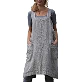 YESDOO Cotton Linen Apron Cross Back Apron for Women with Pockets Pinafore Dress for Baking Cooking