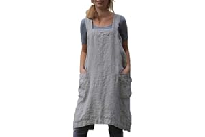 VLZUFE Cotton Linen Apron for women Cross Back Apron Pinafore Dress for Baking Cooking Gardening Work