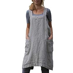 VLZUFE Cotton Linen Apron for women Cross Back