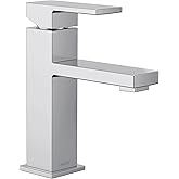 Moen Revyl Chrome One-Handle Single Hole Modern Bathroom Sink Faucet with Optional Deckplate and Spring Loaded Drain Assembly, 84771
