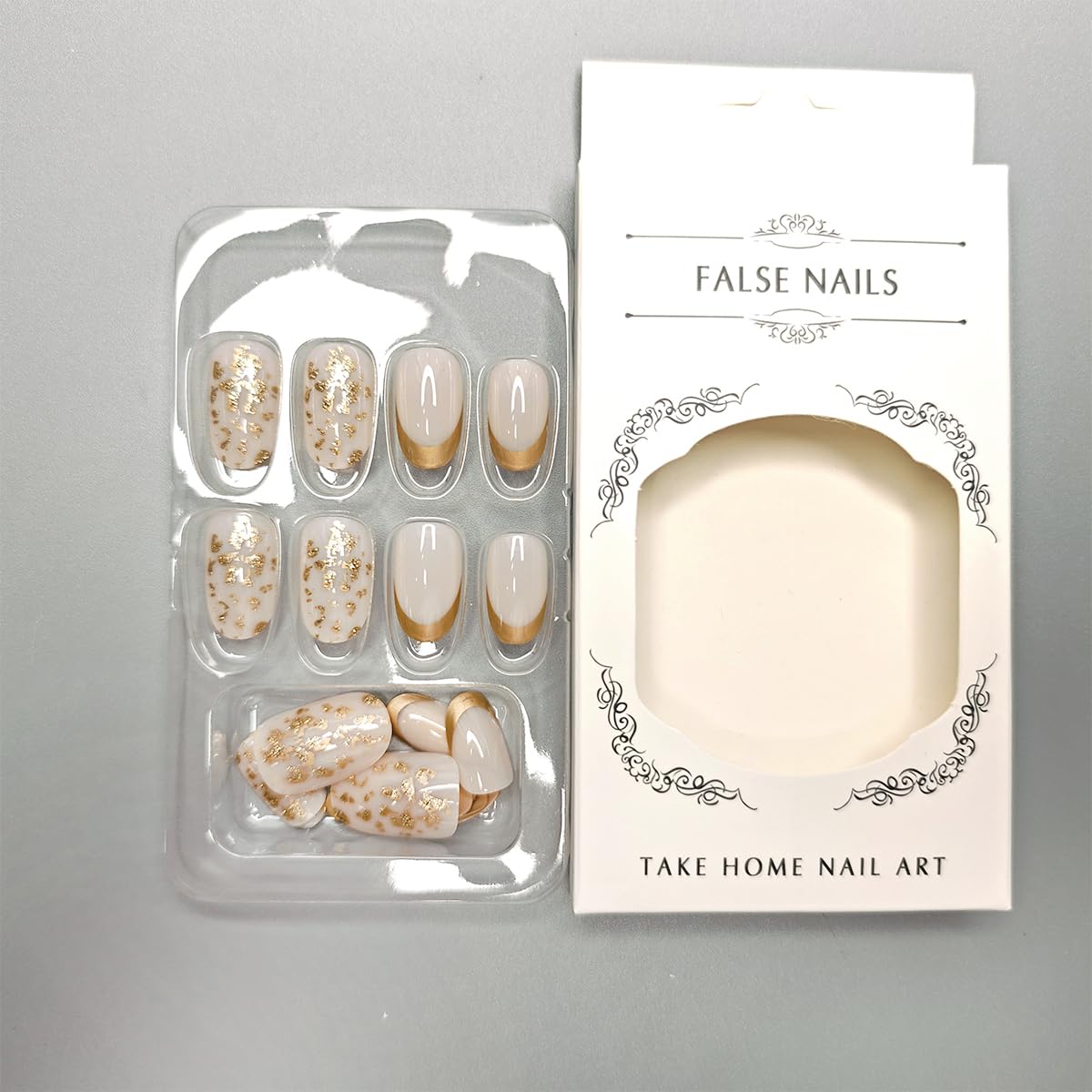 Gold French Tip Press on Nails Medium Fake Nails Almond False Nail Tips Gold Glitter Artificial Nails Design Full Cover Glue on Nails Art Accessories for Women Nail Decoration 24pcs - Image 7