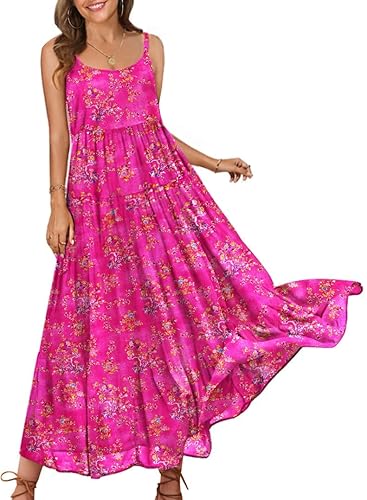 YESNO Summer Dresses for Women Casual Loose Bohemian Floral Dress with  Pockets Spaghetti Strap Maxi Dress for Beach Vacation L E75 CR26 in Dubai -  UAE | Whizz Dresses