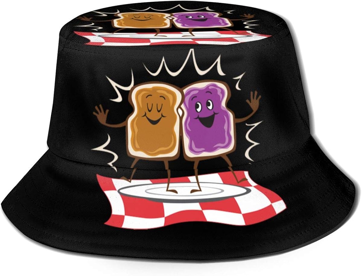 Peanut Butter and Jelly Logo Unisex Cotton Packable Black Travel Bucket Hat Fishing Cap, The at