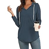Poetsky Hoodies for Women V Neck Long Sleeve Lightweight Sweatshirts Drawstring Pullover Tops