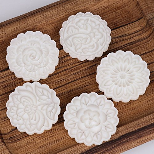 100g 5 Stamps Cookie Stamps Moon Cake Mold, Thickness Adjustable Christmas Cookie Press DIY Decoration Hand Press Cutter Cake Mold