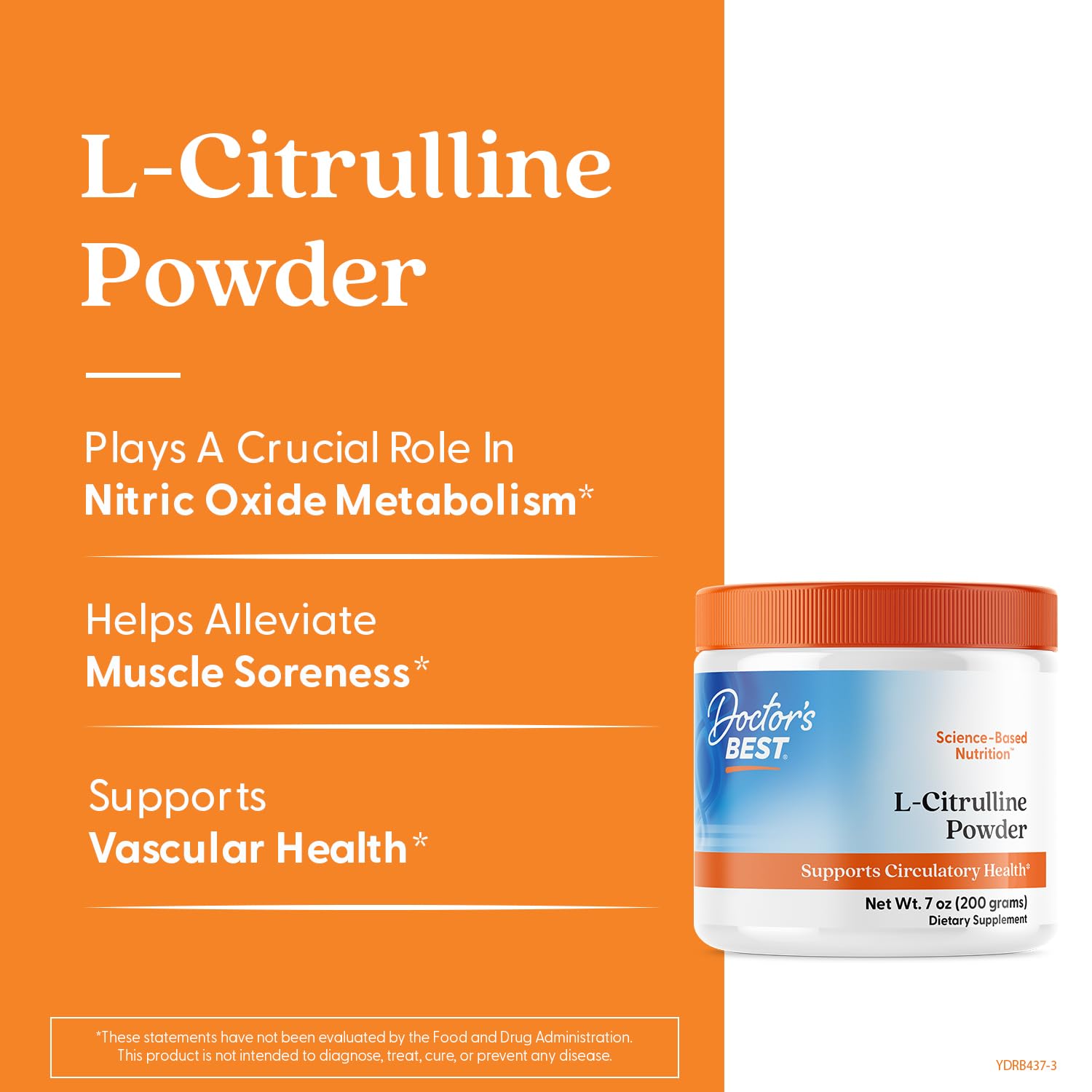 Doctors Best L-Citrulline Powder (Kyowa Quality), Supports Circulatory Health, Non-GMO, Gluten Free, Soy Free, Vegan Net Wt. 7 oz (200 Grams)